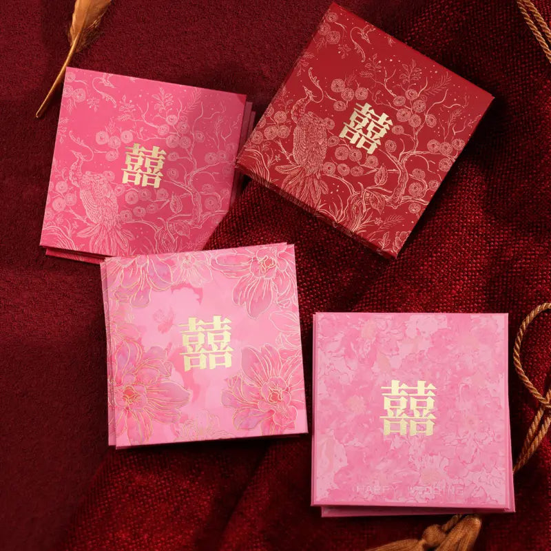 Small Gold Foil Double Happiness Wedding Red Envelopes (10pcs)