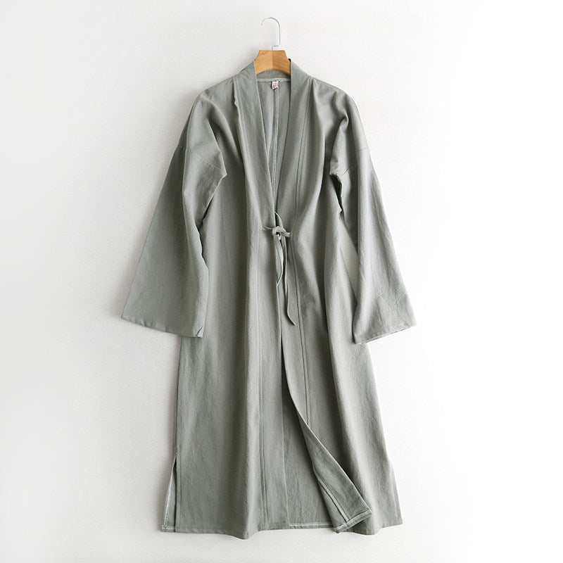 Wu Xiao 无宵 Without Night Song Ming Unisex Cotton Linen Parallel Panel Tied Long Cardigan