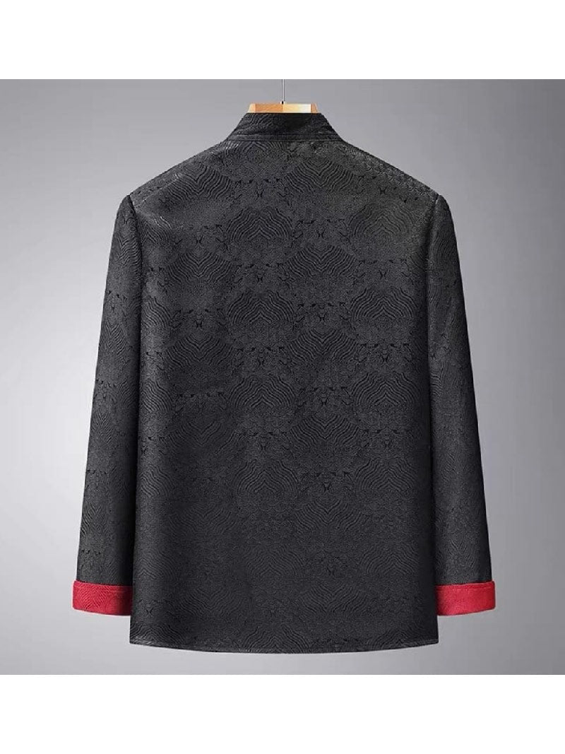 Aslinhanfu Reversible Chinese Tang Suit Jacket, Double-Sided Sea Wave Mandarin Collar Coat for Dad