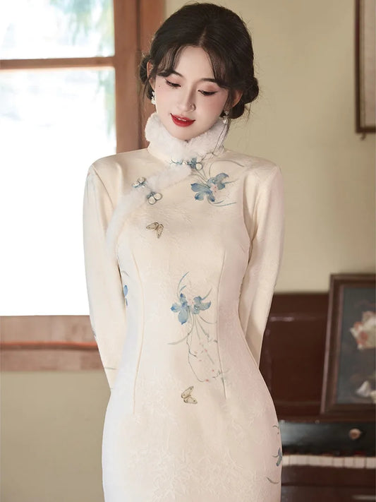 Traditional Winter Qipao 2025 | Elegant Warm Embroidered Dress