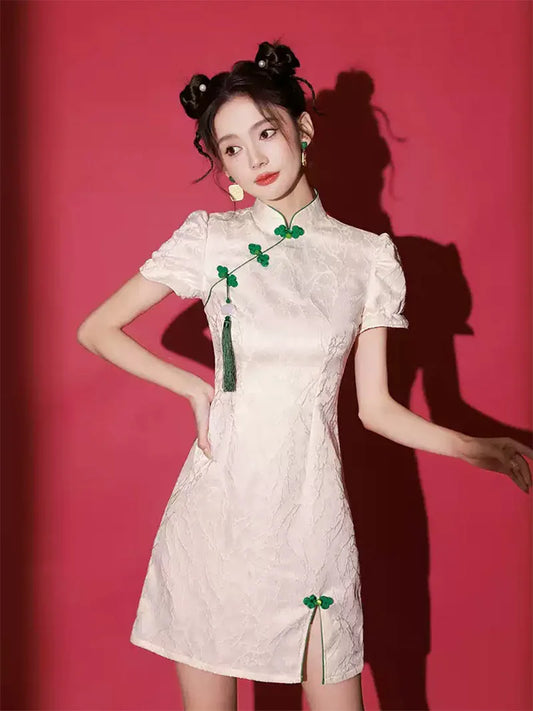 Exclusive White Qipao | Modern Short Chinese Dress for Women