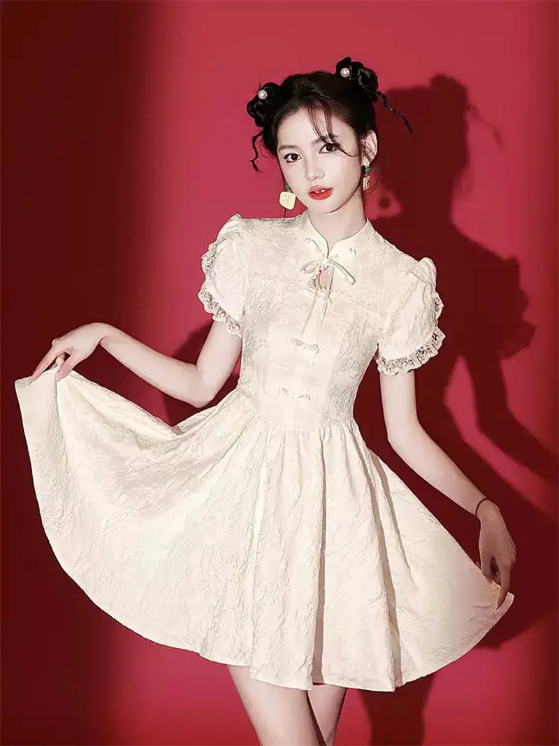 Stunning White Qipao Dress 2025 – Modern Short Chinese Dress for Women