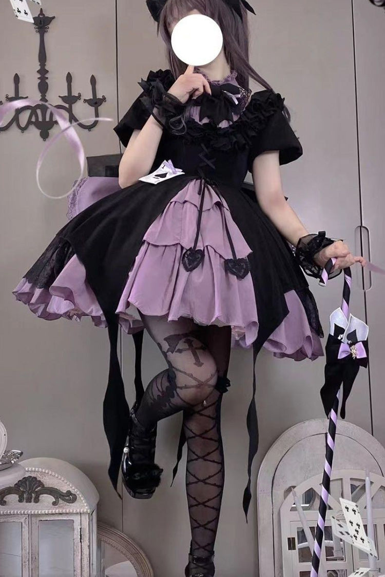 Black/Purple Magical Girl Phantom Thief Ace of Spades Multi-layer Cardigan Gothic Lolita Dress