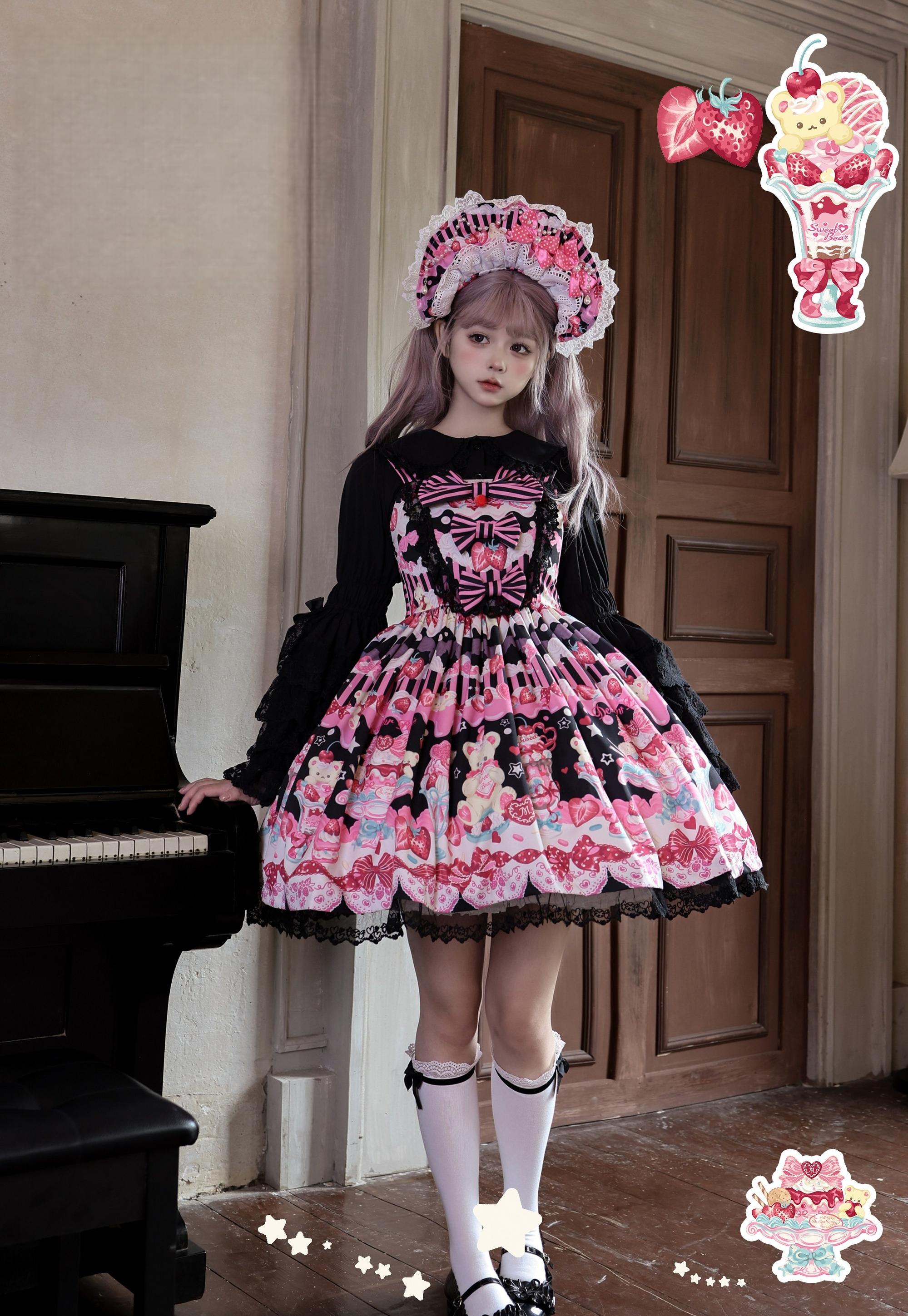 Strawberry Parfait - Strawberry Print Sweet Lolita JSK Dress, Side Pocket
