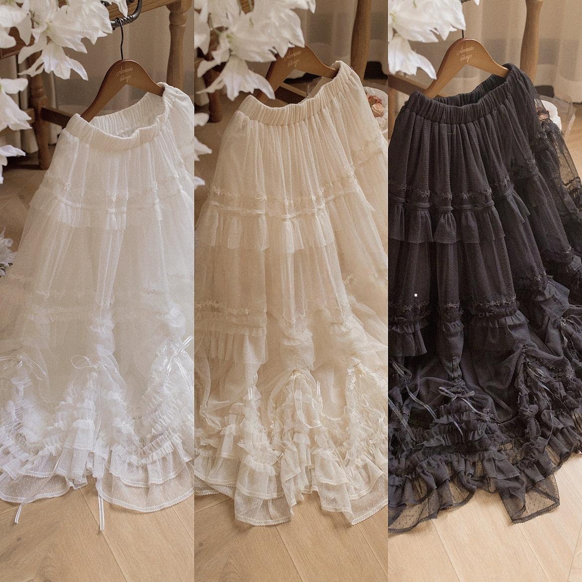 Pleated Heart - Elegant Lolita Petticoat with Dotted Gauze Hem