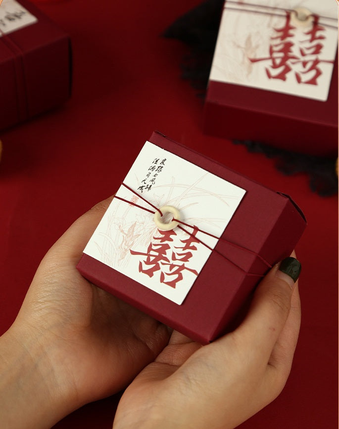 Red Chinese Double Happiness Favor Boxes with Couplet (20pcs)