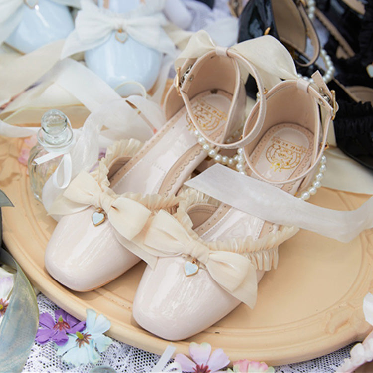 Romance Bowknot Lace Pearl Sweet Elegant Lolita Shoes 4 Colors