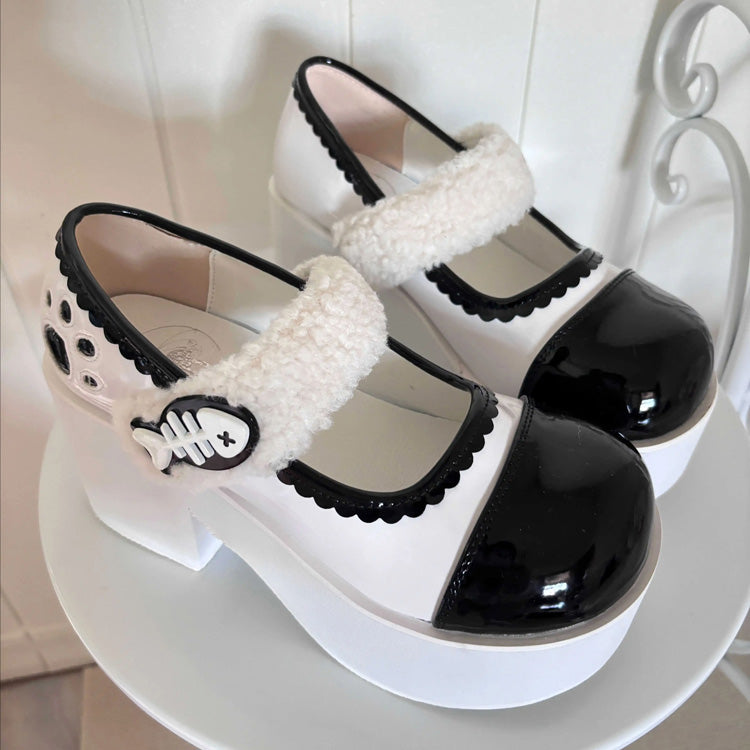 Fishbone-Style Single-Strap Buckle Sweet Lolita Platform Shoes