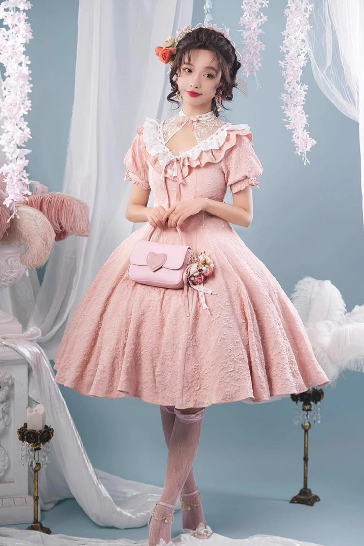 Pink Short Sleeves Ruffle Bowknot Sweet Princess Lolita Dress