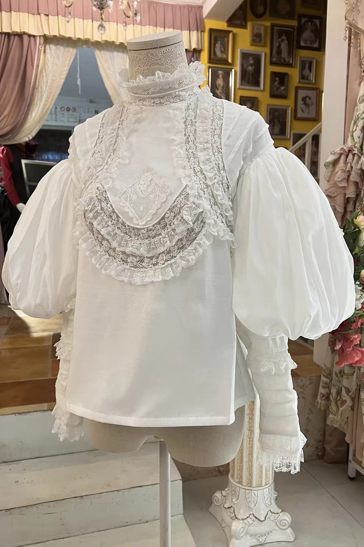 Classic Long Puff Sleeves Ruffle Embroidery Lace Gothic Lolita Victorian Blouse 2 Colors