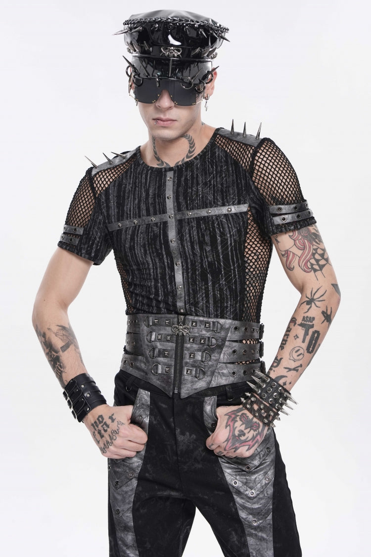 Black Multi-Layered Studded Zippered Eyelet Men's Punk Cool Girdle