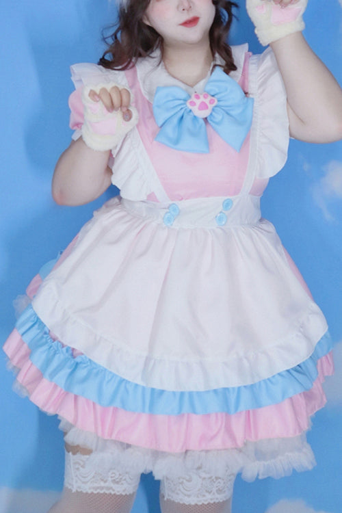 Pink Lapel Collar Ruffled Short Sleeves Plus Size Sweet Lolita Dress