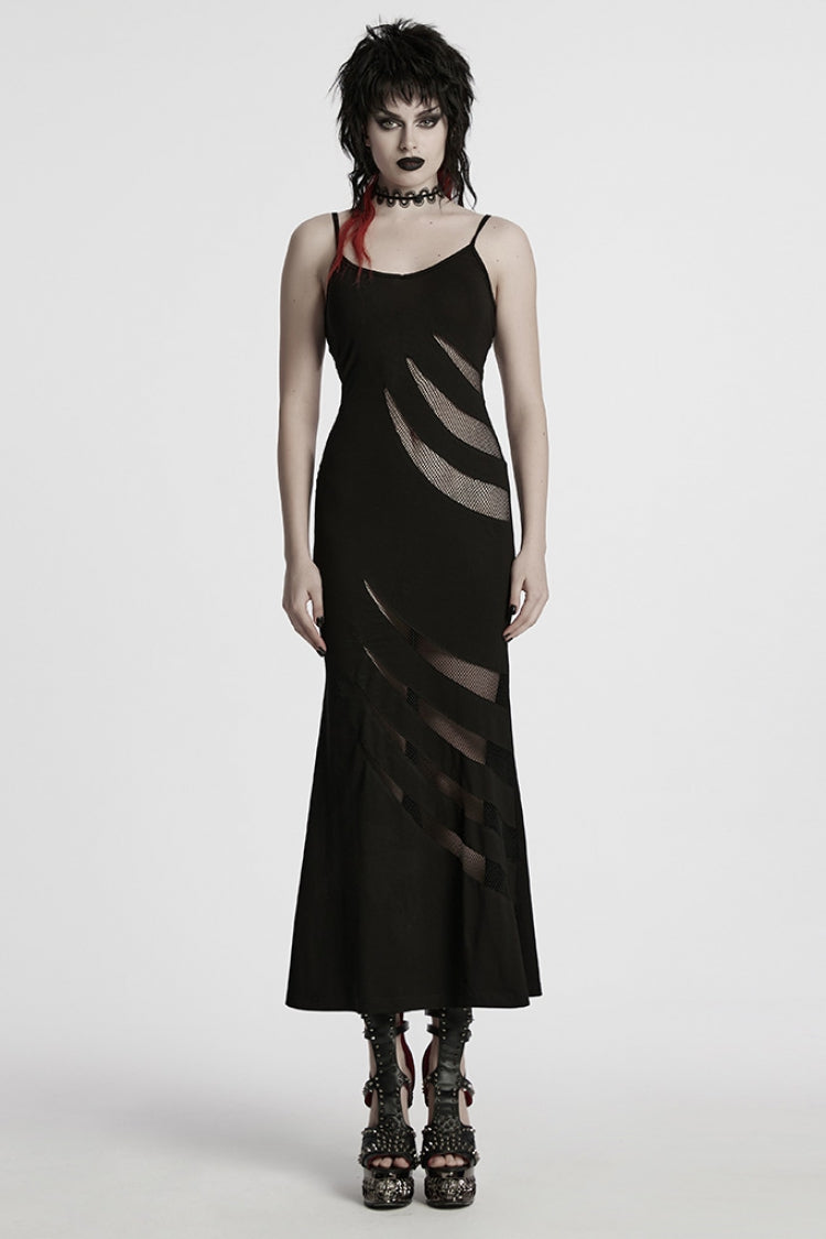 Black Sleeveless Stitching Mesh Women's Punk Fishtailed Honeymoon Slip Dress