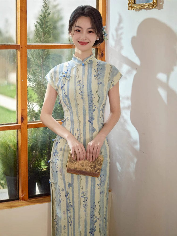 Summer collection, ramie retro midi Cheongsam