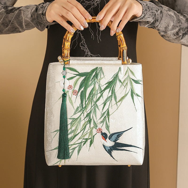 Hand-made, Sparrow and willow leaf embroidery, Chinese style Qipao bag
