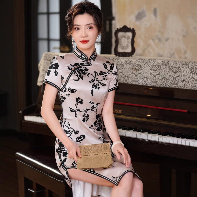 Old Shanghai style, 19 mome mulberry silk, high-end midi Cheongsam