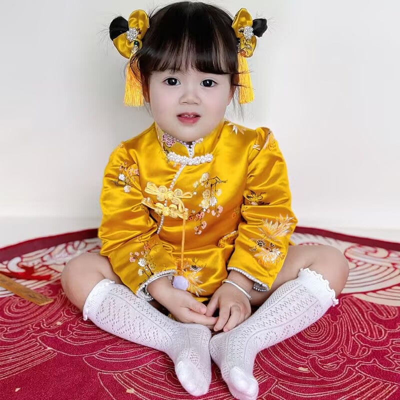 Chinese outfit for baby, floral embroidery baby Tang Jumpsuit