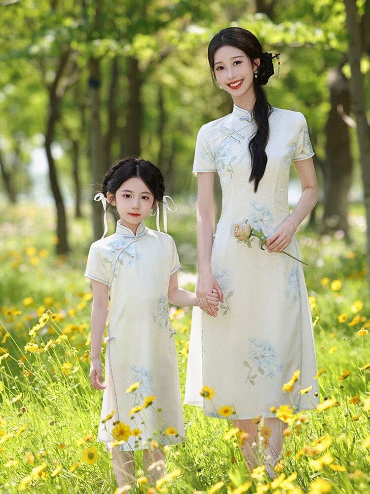 Parent-child outfit, A line floral midi Ao dai
