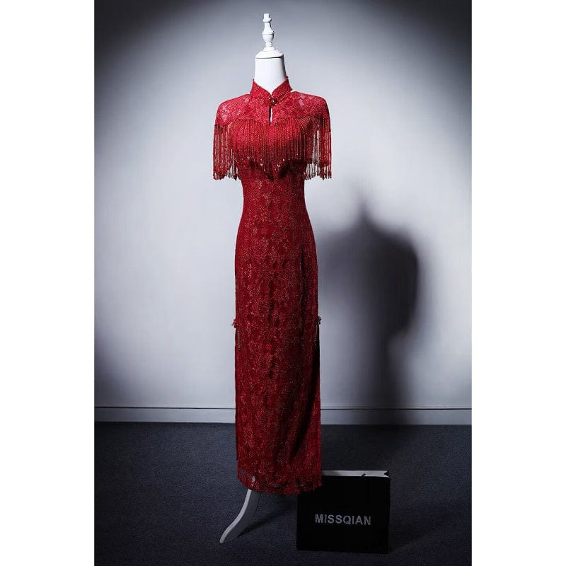 Natasha long wedding Cheongsam with shawl set