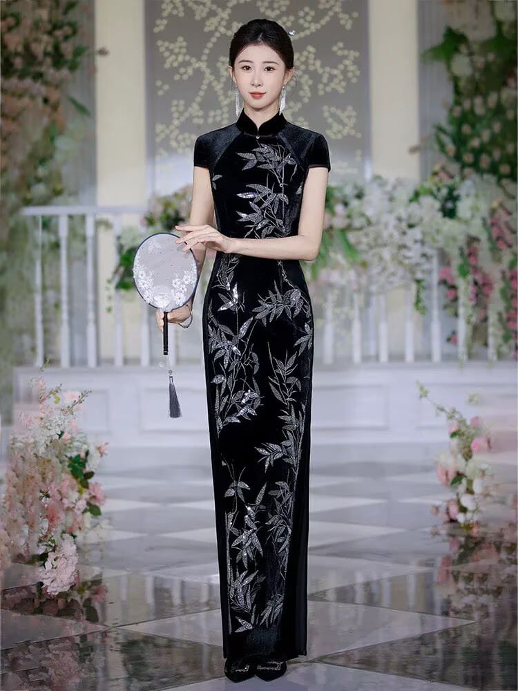 Moira Parker Embellished Maxi Black Qipao