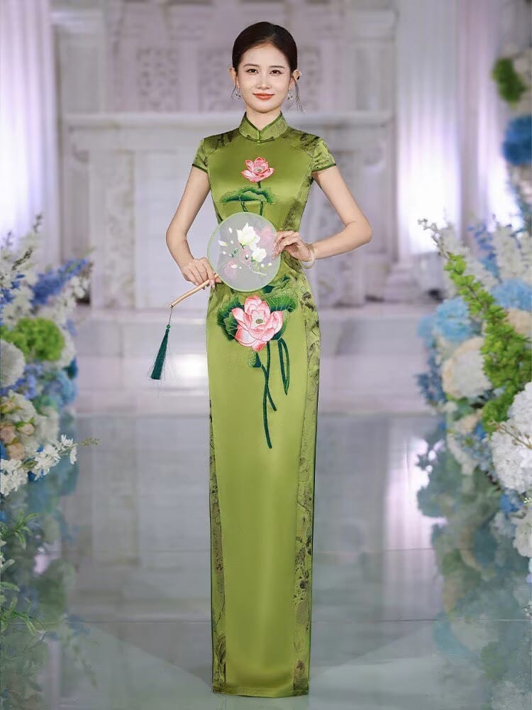 Vintage Lotus Maxi Cheongsam