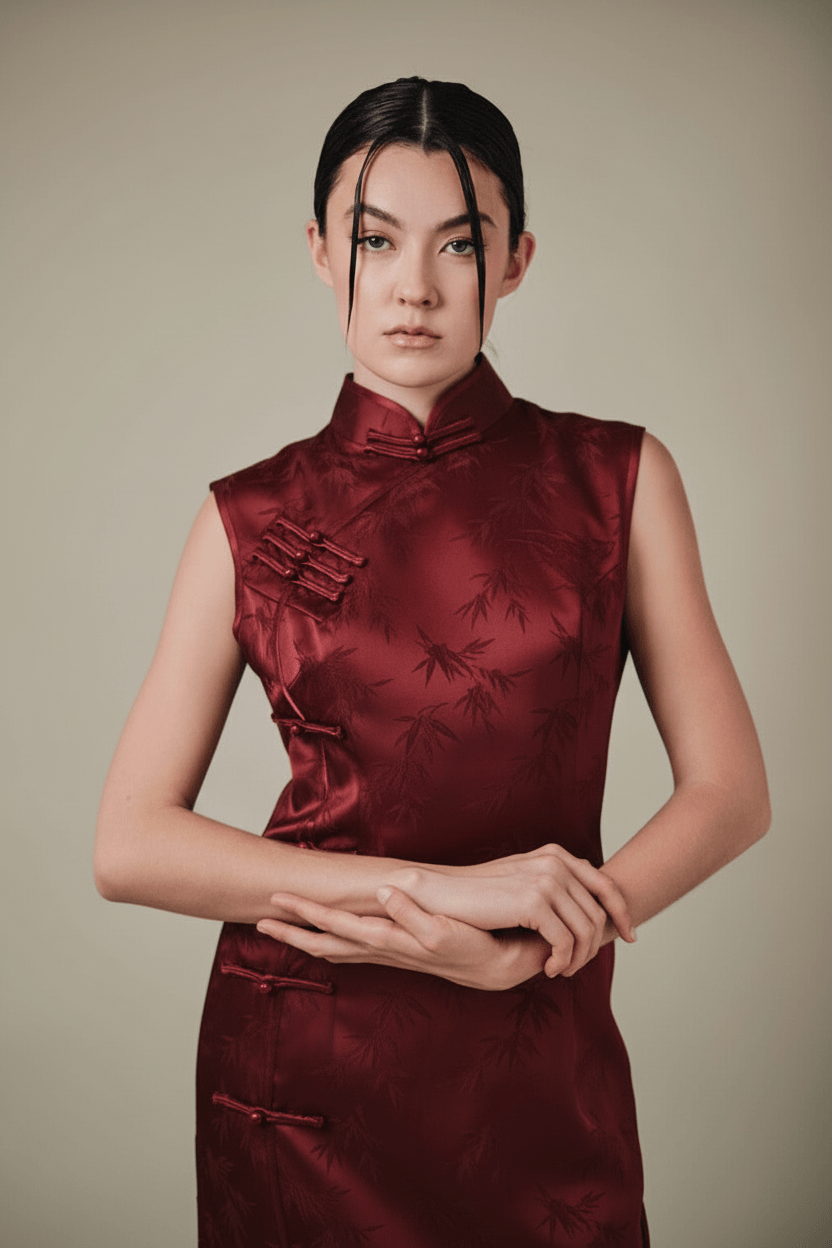Exclusive designer collection, bamboo satin long Qipao