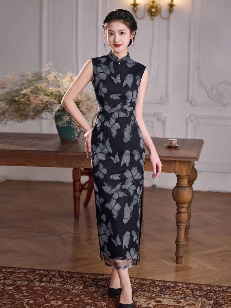 Elizabeth Mesh Butterfly long Cheongsam