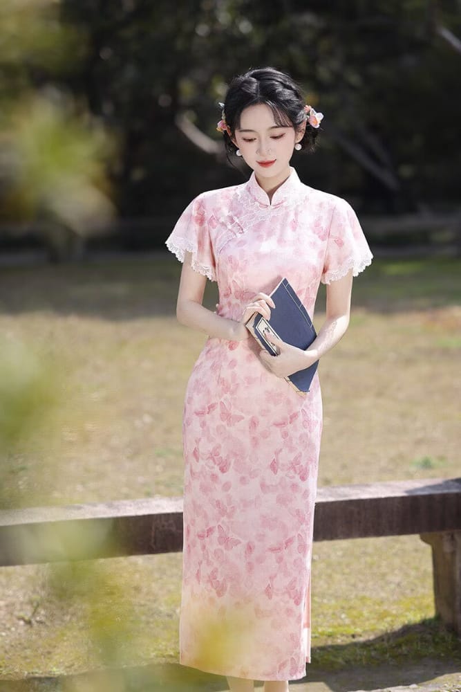 Lilian Lotus leaf sleeve Butterfly midi Qipao