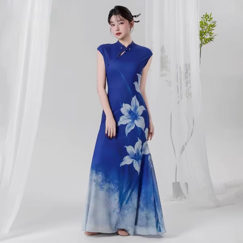 Chloe Royal Blue Lily Mermaid Maxi Qipao Dress