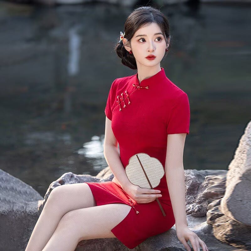 Janelle Floral Jacquard Cotton Mini Qipao Dress