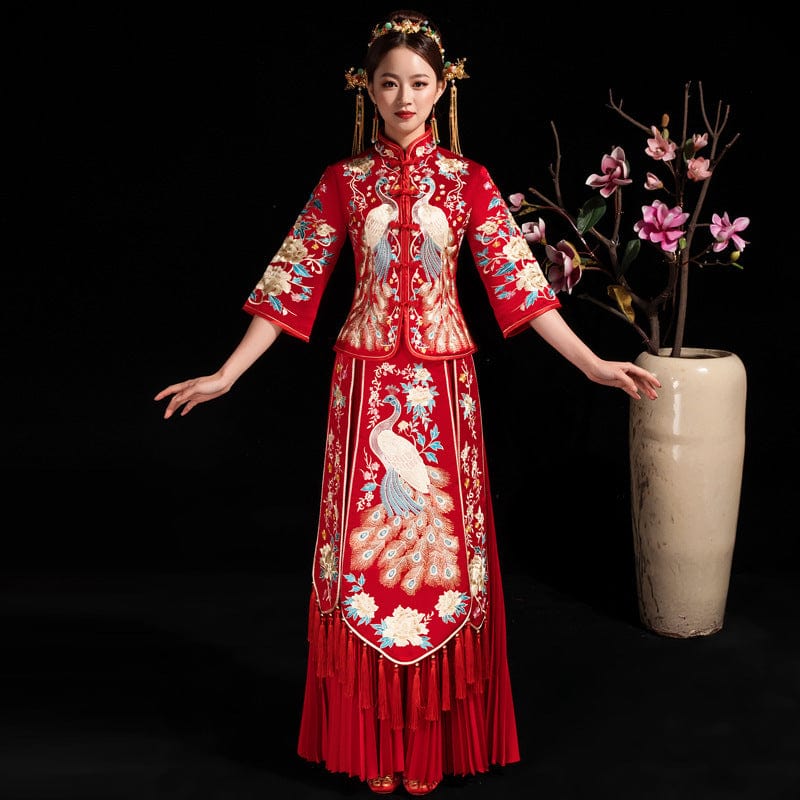 Peacock embroidery, high-end wedding Qun Gua