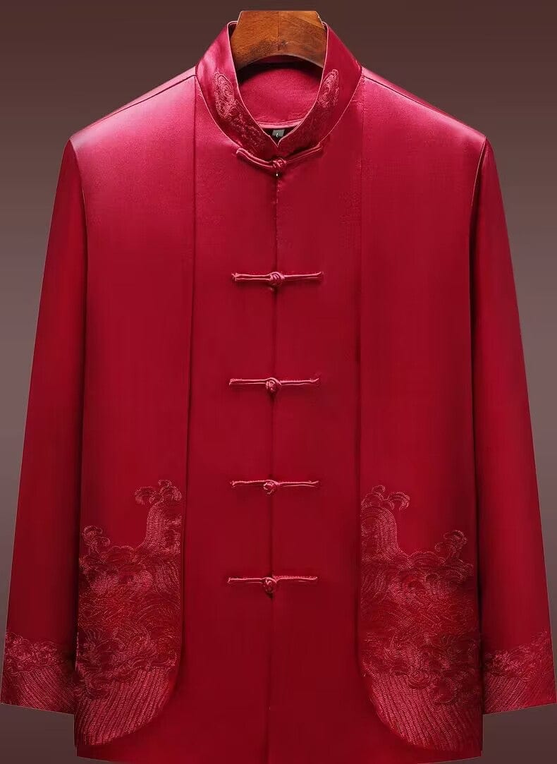 Wave embroidery, Cotton and mulberry silk fabric, High-end Tang Suit Jacket
