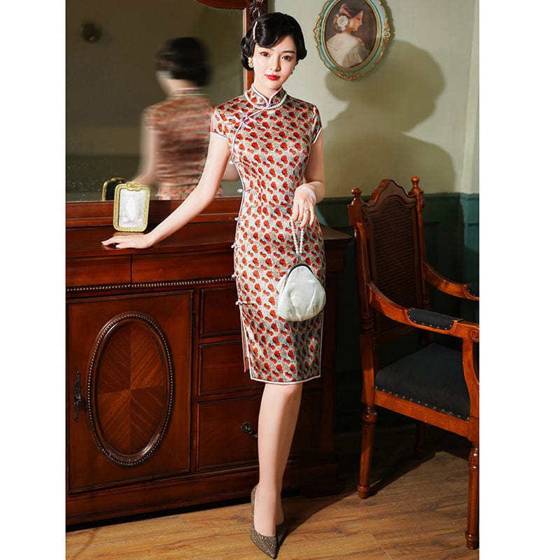 High-end, mulberry silk midi Cheongsam