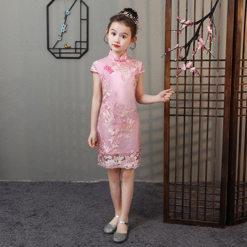 Children Qipao dress, floral embroidery Qipao dress for little girls
