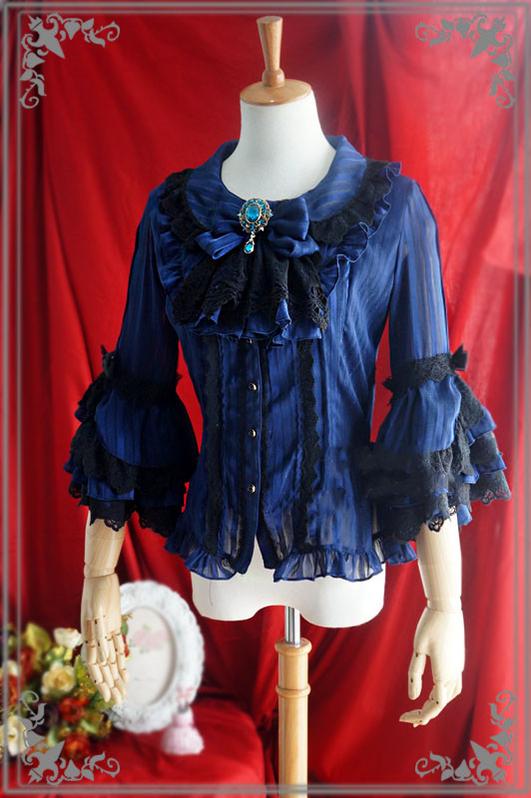 Flower Wedding White Dark Blue Blouse
