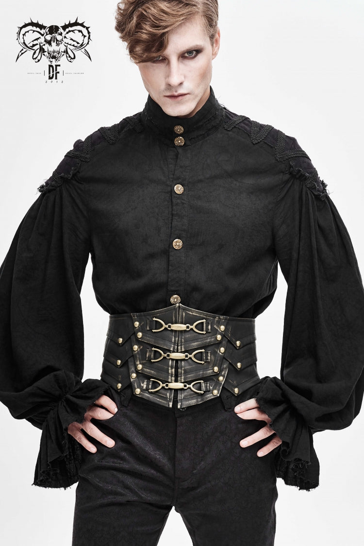Black Lace-Up Men's Punk Faux Leather Rivers Belt