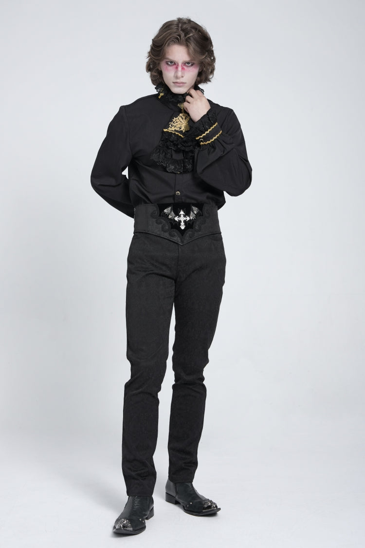 Black Embroidered Lace-Up Men's Gothic Accessory Bat Embroidered Girdle