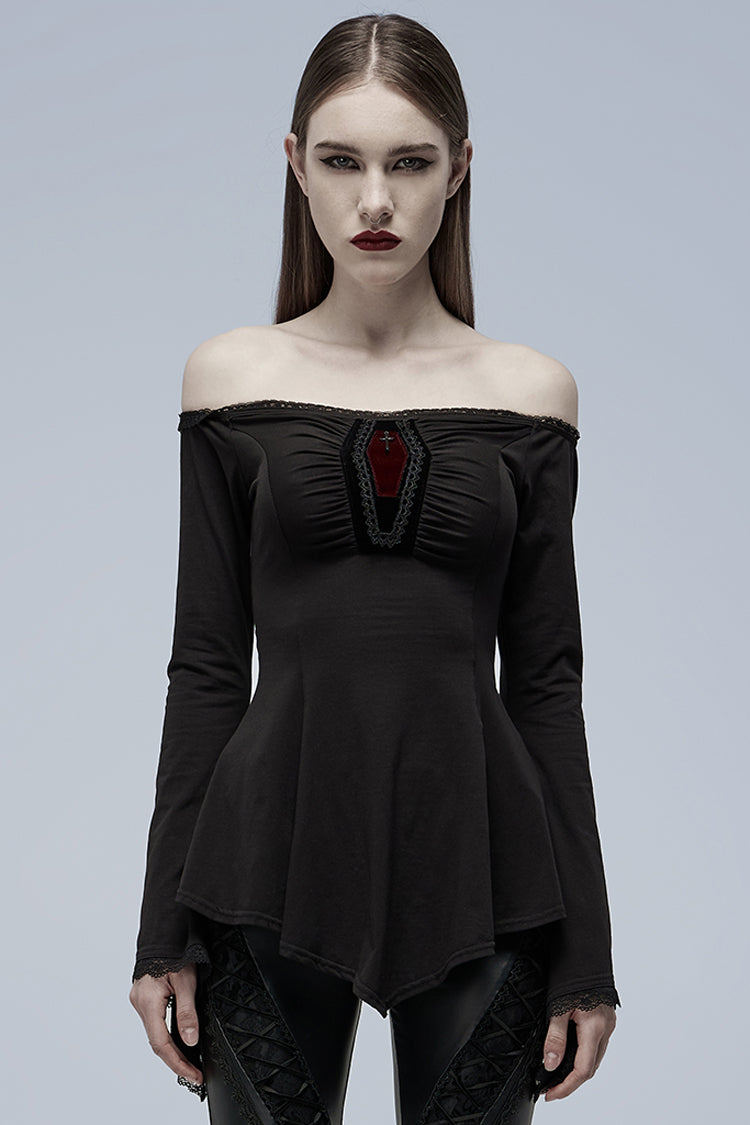 Black Vampire Elements Off Shoulder Long Sleeves Women's Gothic Blouse