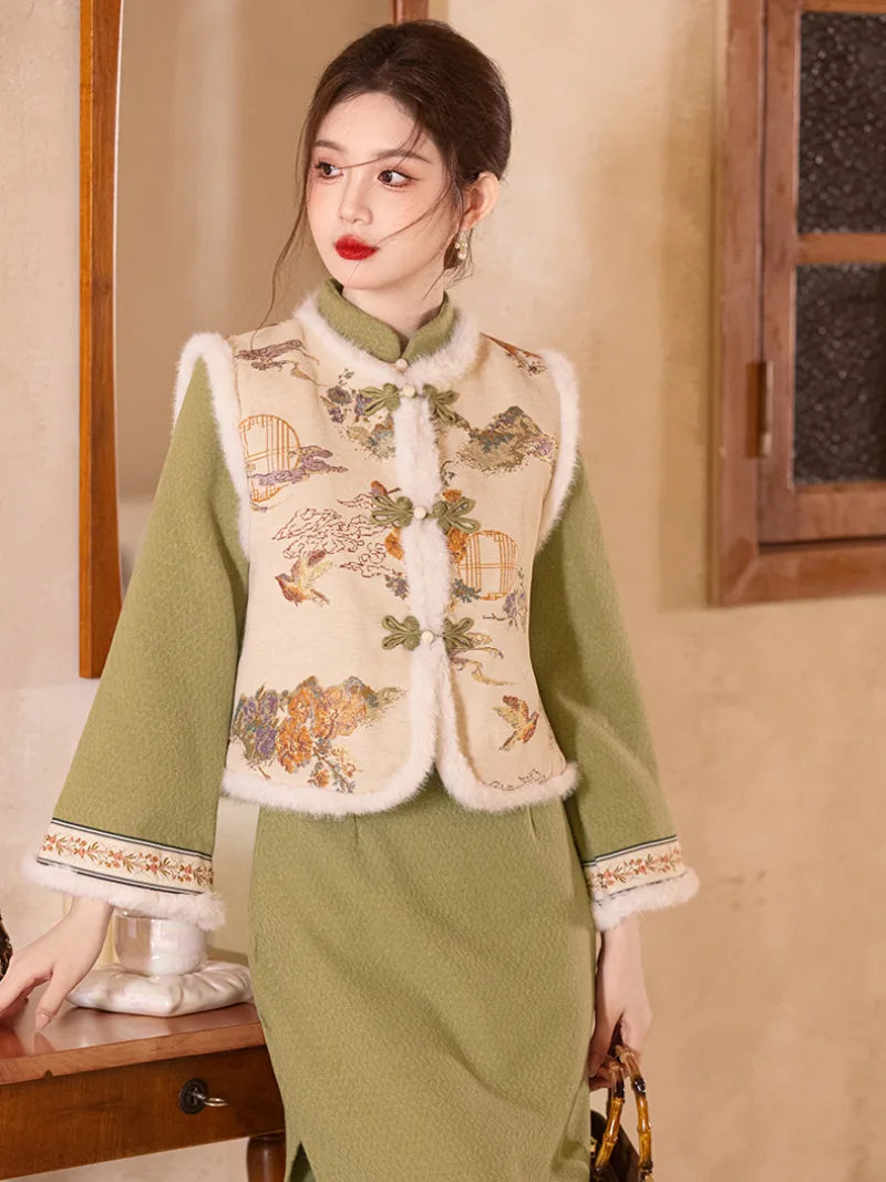 Elegant cheongsam for Chinese New Year, new-style Qipao vest dress for winter celebrations