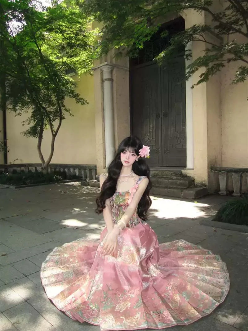 Chinese Mamian Skirt original Hanfu half skirt with brocade jacquard spring summer style