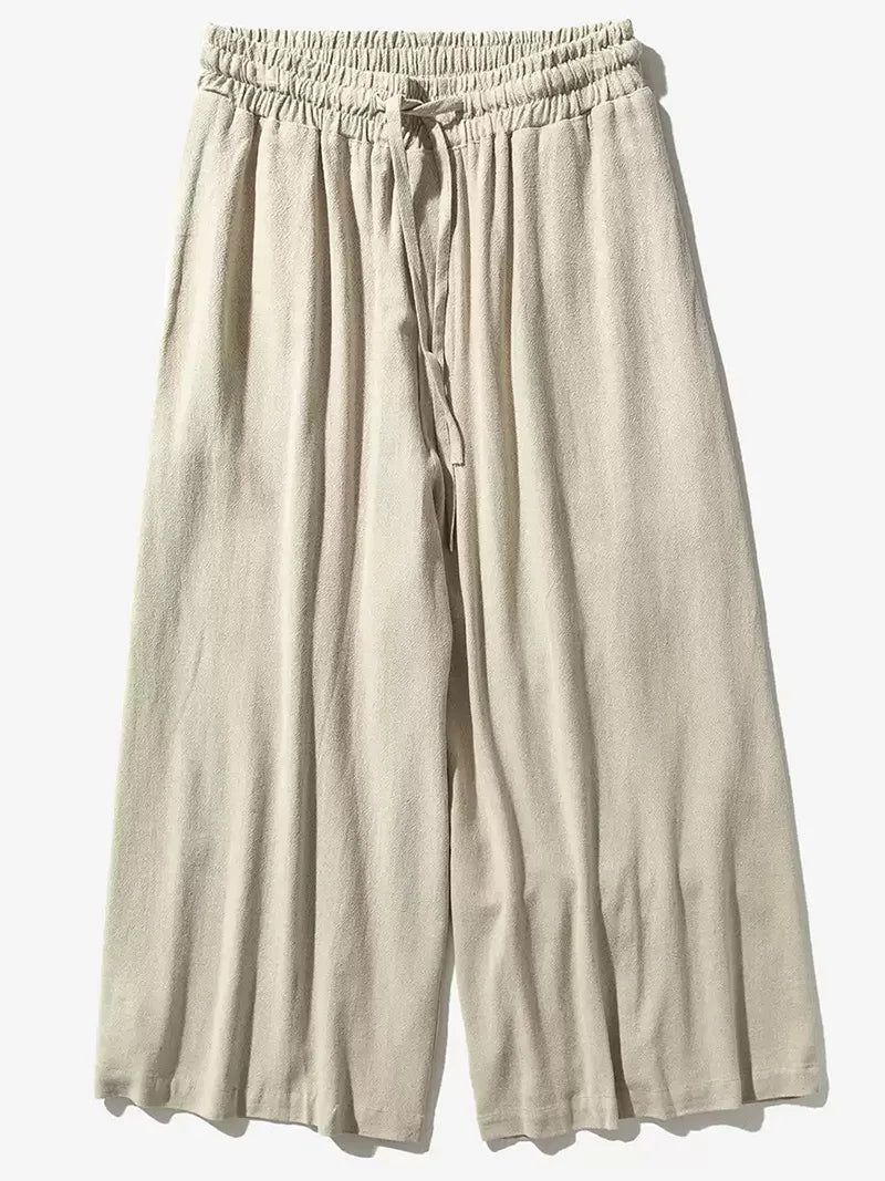 Chinese Tang suit pants, retro cotton-linen wide-leg trousers, loose Harajuku style vintage long pants for men