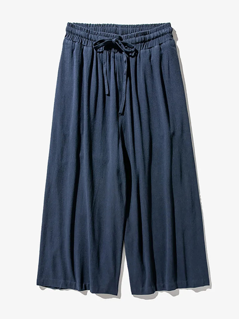 Chinese Tang suit pants, retro cotton-linen wide-leg trousers, loose Harajuku style vintage long pants for men