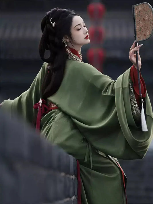 Chinese Traditional Dress Hanfu | Green Warring States Robe Set