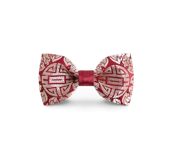 Red Bow Ties with Traditional Chinese Motif
