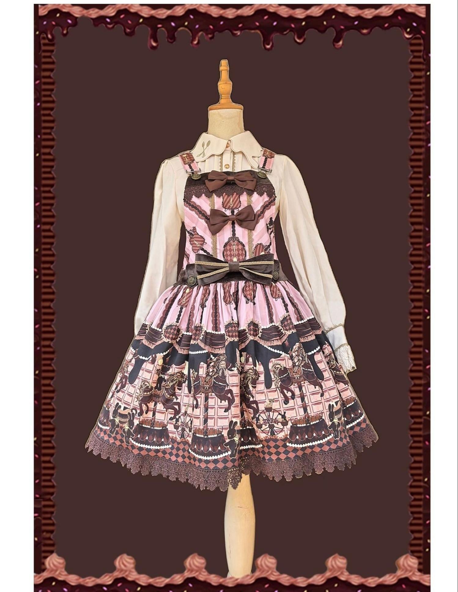 Chocolate Carousel - Kawaii Lolita Salopette Dress Set