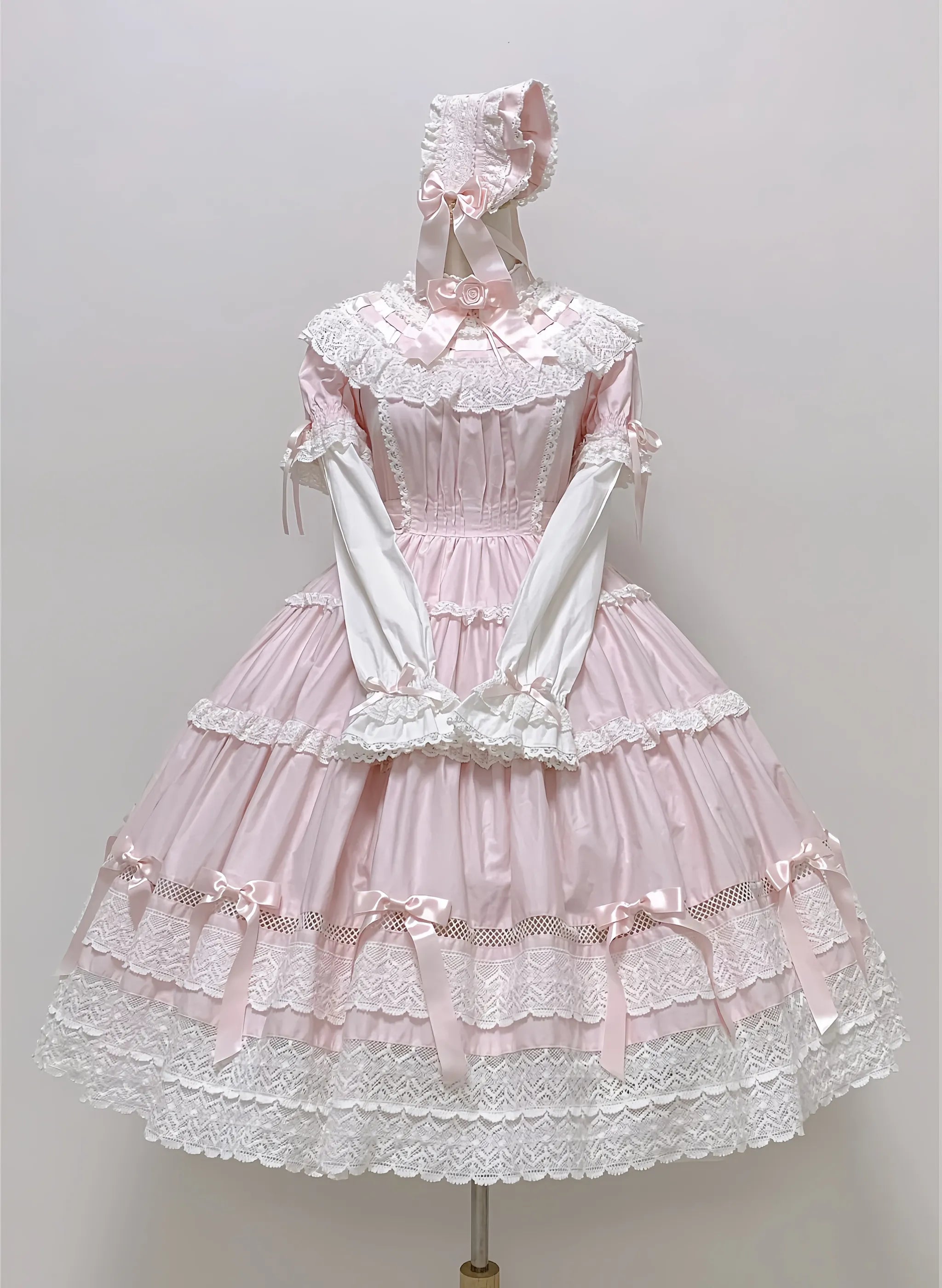 Edelburg Rose - Old School Lolita Cotton OP Dress Set, Detachable Sleeves