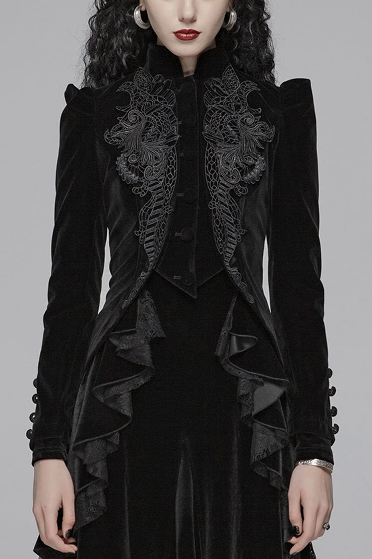 Gothic Long Puff Sleeves Hollow Womens Swallowtail Short Coat Jacket 2 Colors