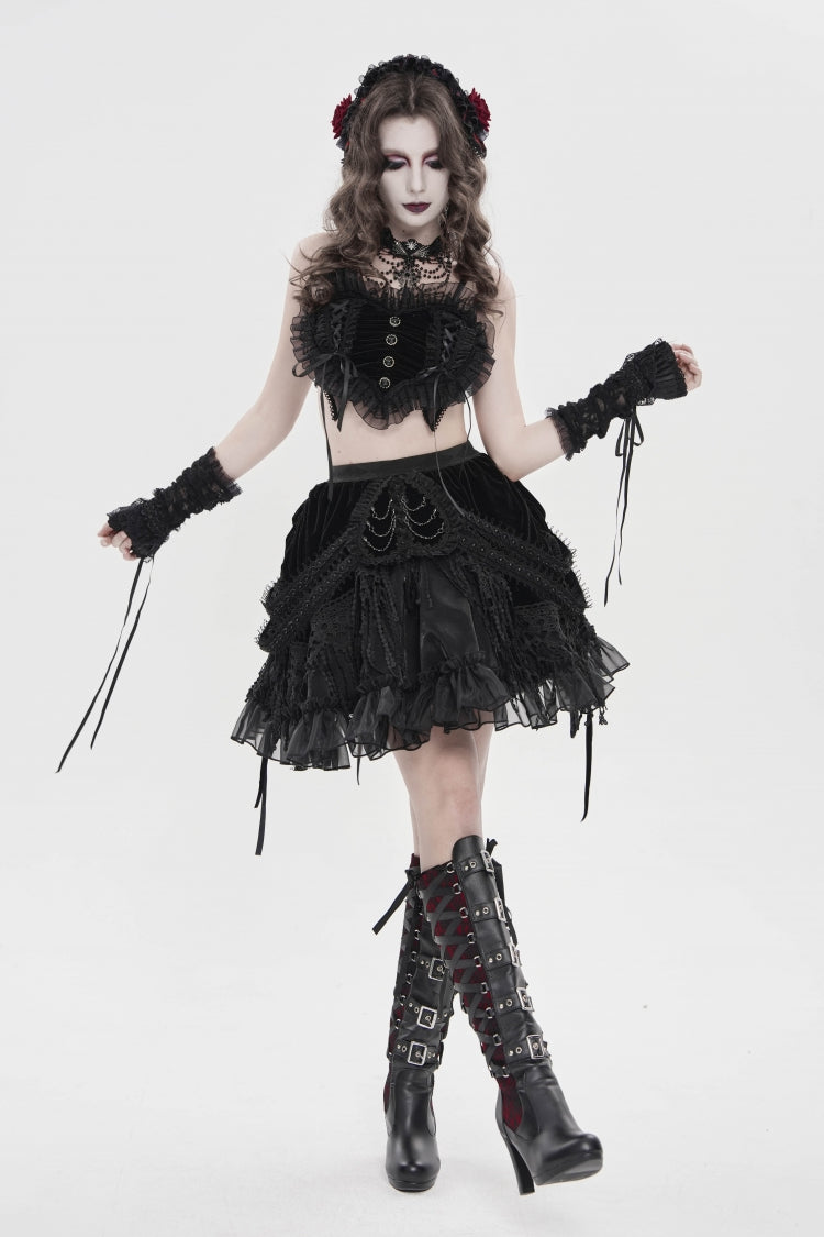 Black Multi-Layered Tassels Chain-Decorated Women's Gothic Skirt