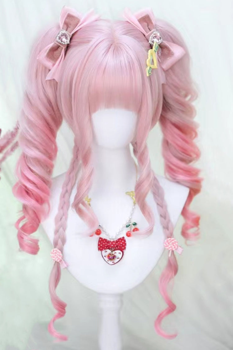 Cream Pink Ombre Roman Curl Twintails Sweet Lolita Wig Set