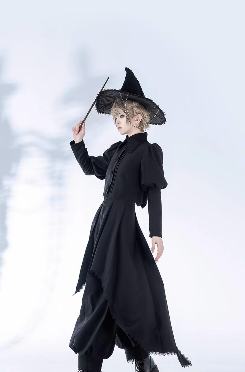 Sorcerer's law - Retro Gothic Lolita Coat Black Ninth Pants